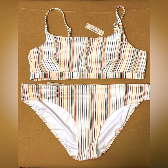 Madewell Second Wave Sport Bikini Top & Bottom in Rainbow Stripe | Sz L - Picture 3 of 8
